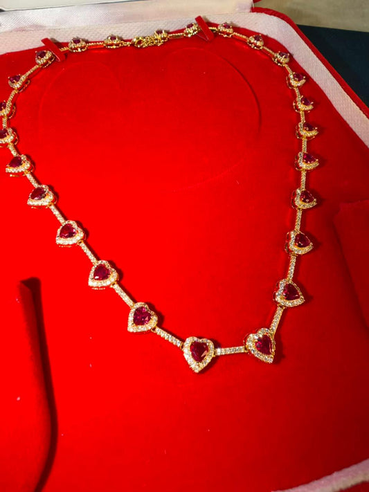 Heart Shape Ruby Pink Doublet Necklace Set