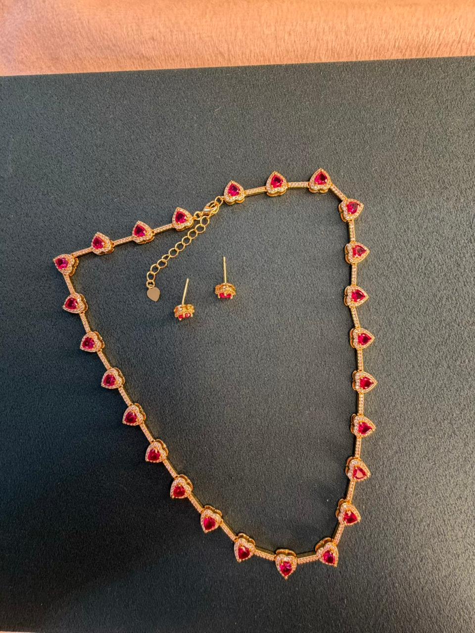 Heart Shape Ruby Pink Doublet Necklace Set