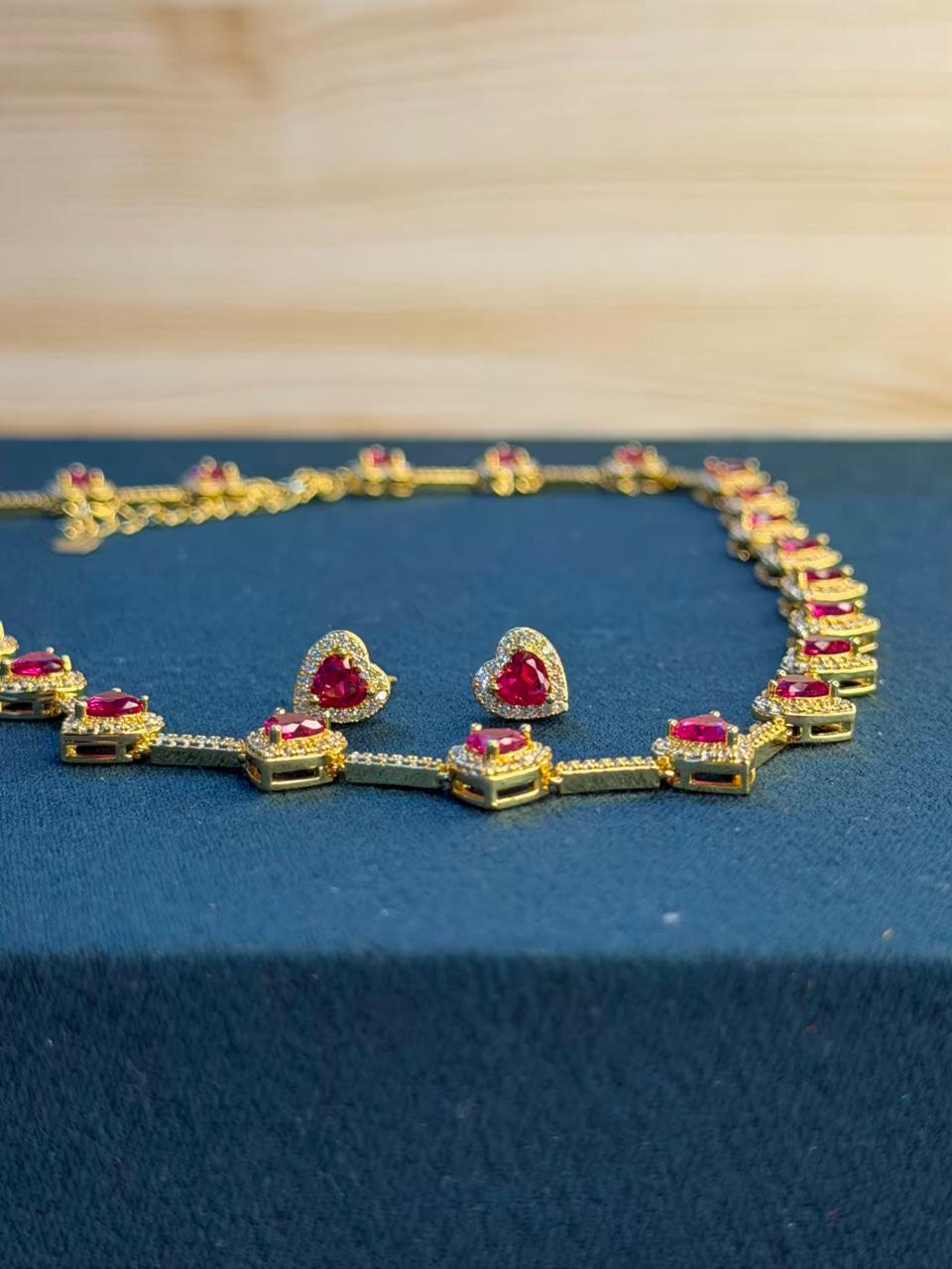 Heart Shape Ruby Pink Doublet Necklace Set