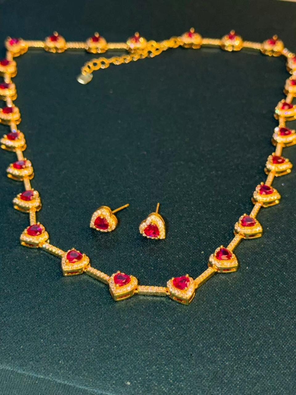 Heart Shape Ruby Pink Doublet Necklace Set