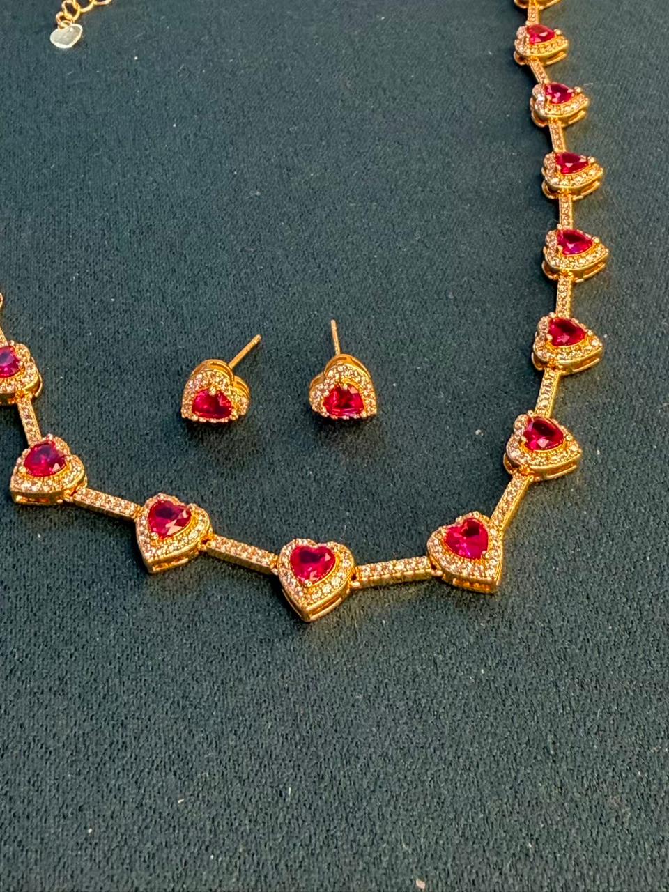 Heart Shape Ruby Pink Doublet Necklace Set