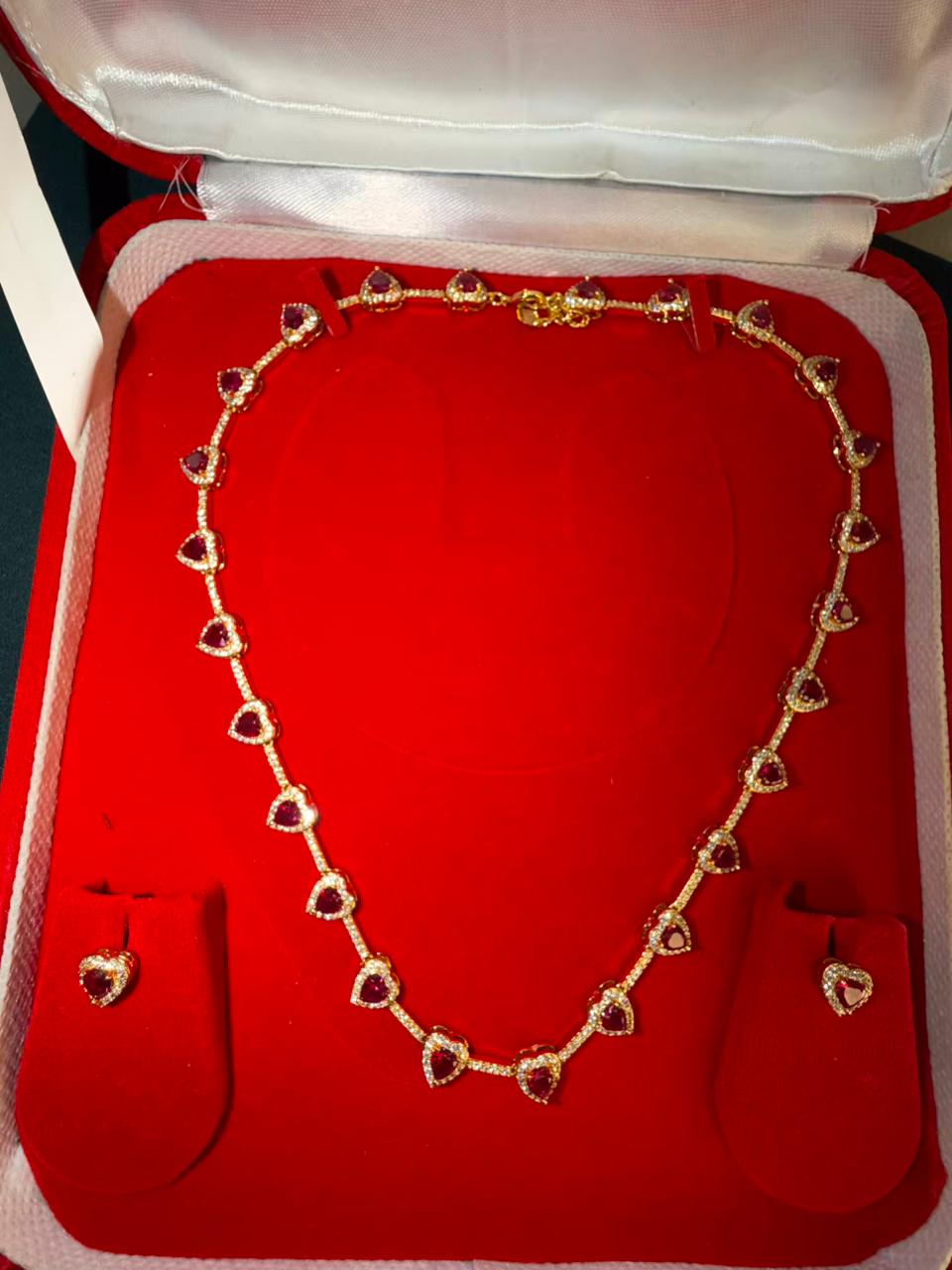 Heart Shape Ruby Pink Doublet Necklace Set