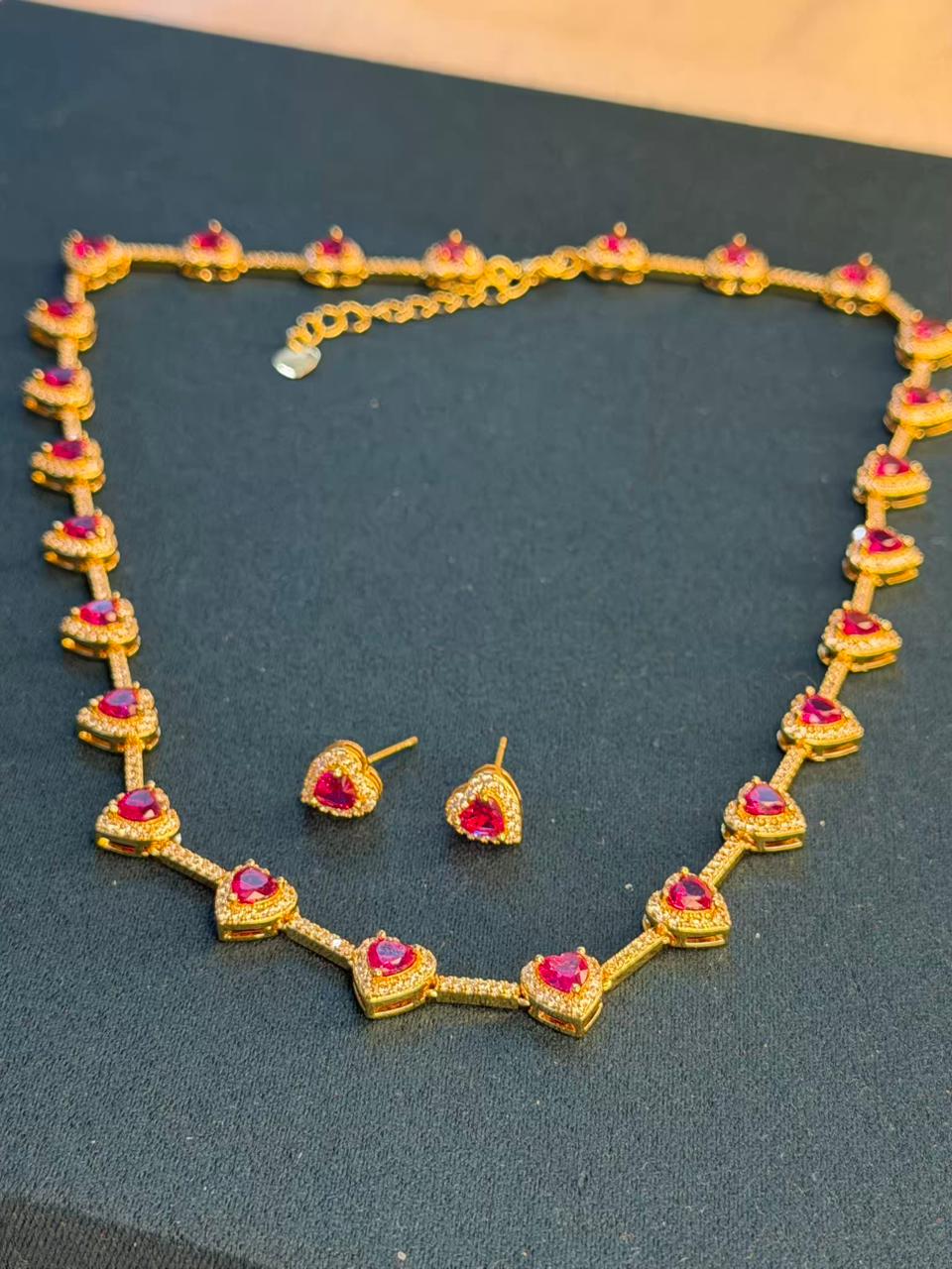 Heart Shape Ruby Pink Doublet Necklace Set