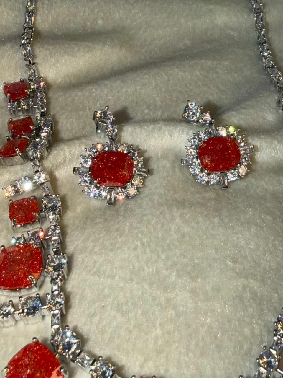 Fierce Orange Milky Stone Rhodium Silver Necklace Set with Earrings