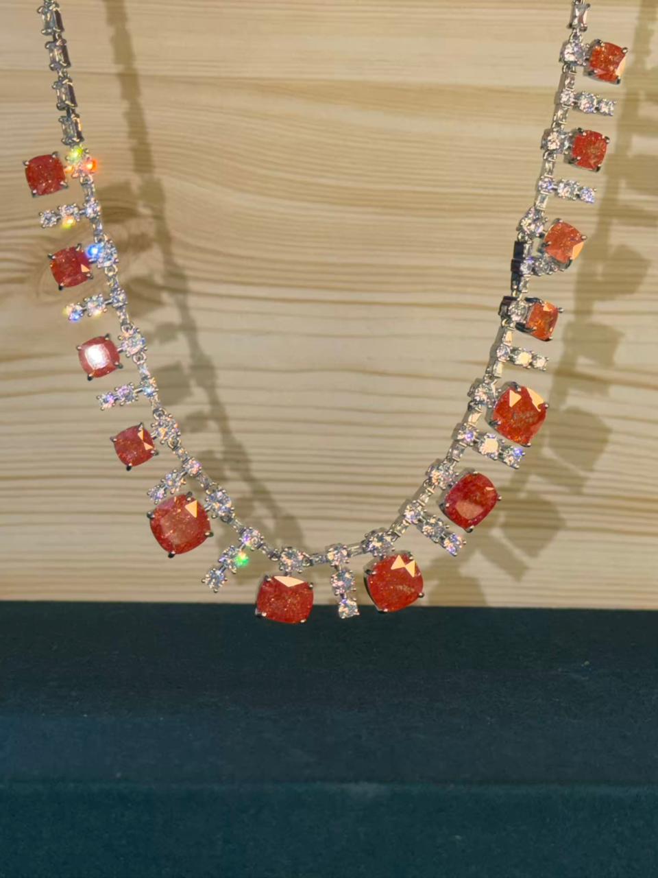Fierce Orange Milky Stone Rhodium Silver Necklace Set with Earrings