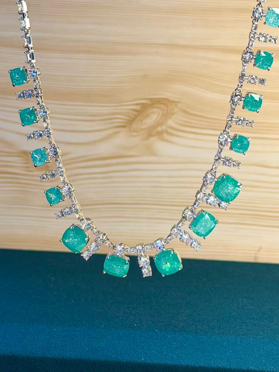 Ocean Diamond  Rhodium Silver Necklace Set with Earrings