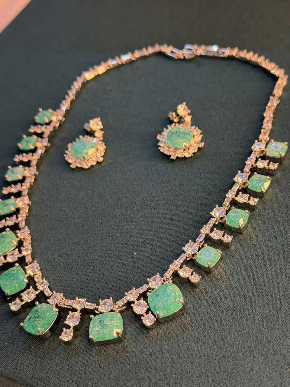 Ocean Diamond  Rhodium Silver Necklace Set with Earrings