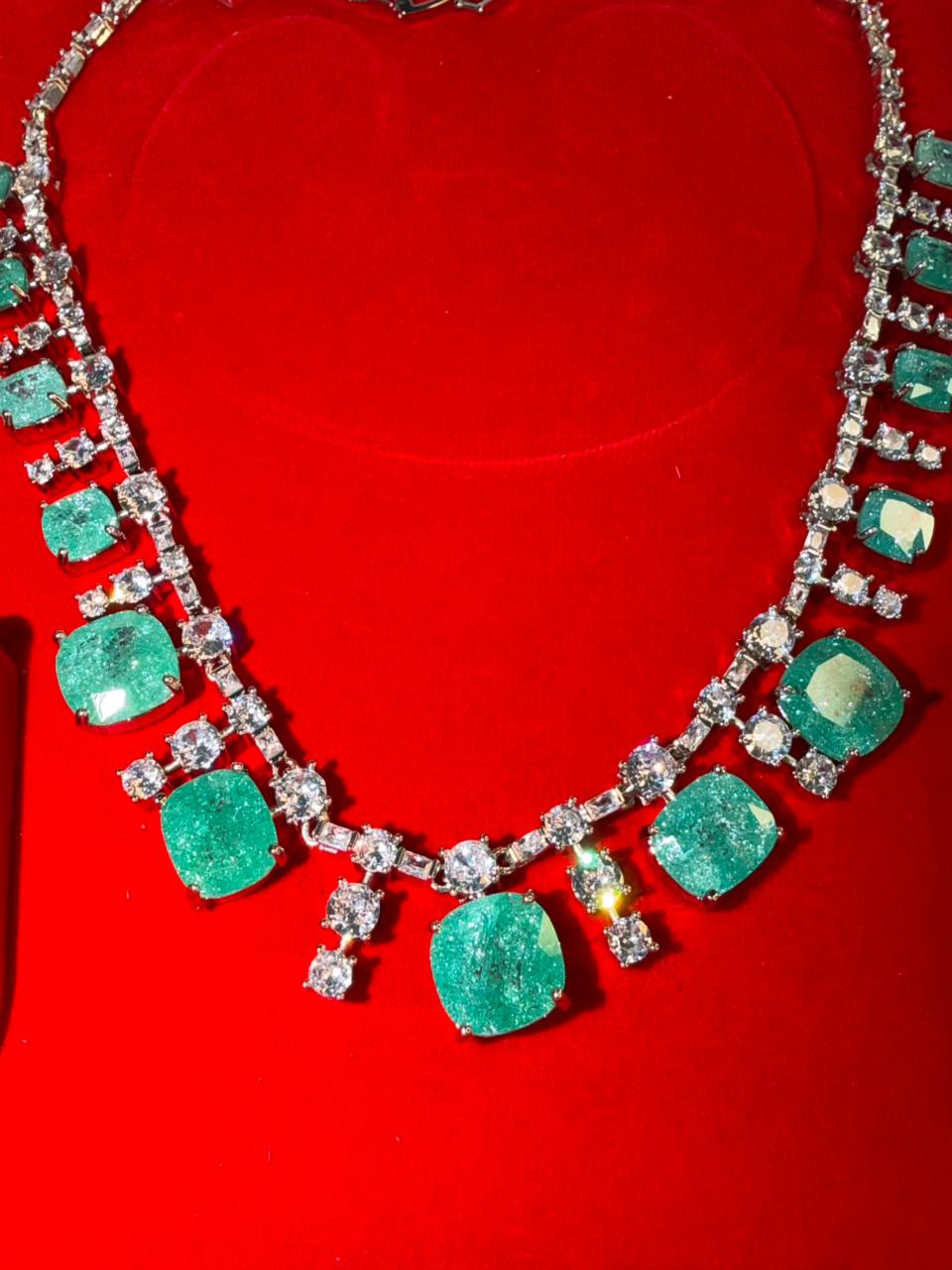 Ocean Diamond  Rhodium Silver Necklace Set with Earrings