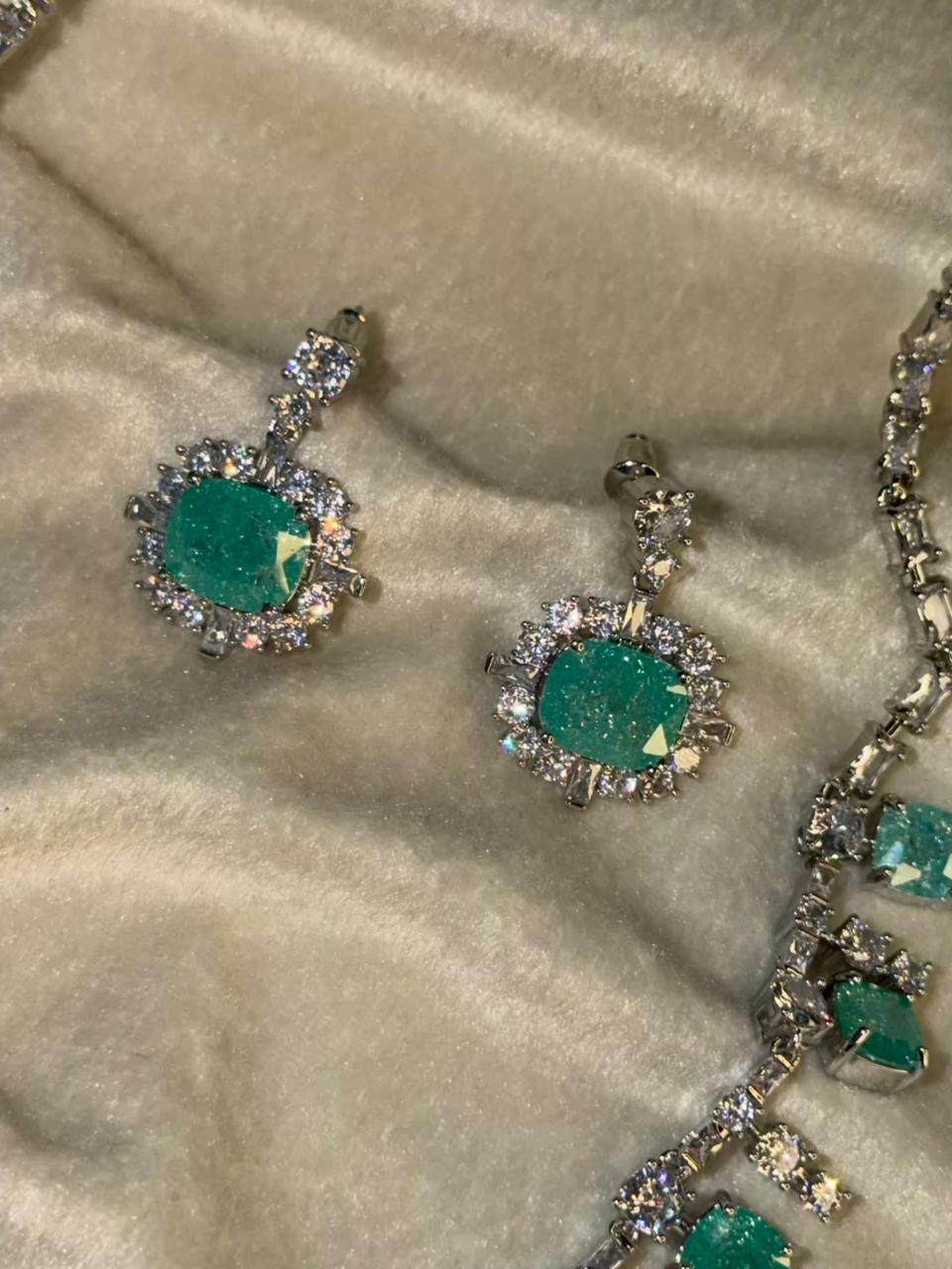 Ocean Diamond  Rhodium Silver Necklace Set with Earrings