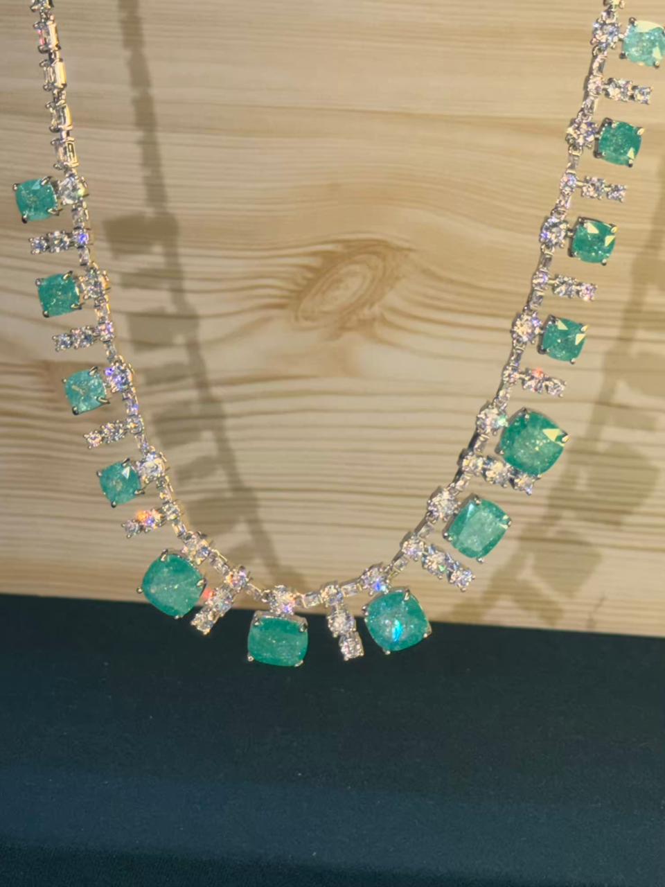 Ocean Diamond  Rhodium Silver Necklace Set with Earrings