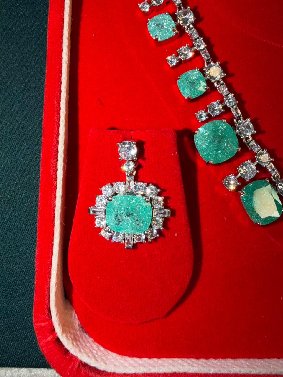 Ocean Diamond  Rhodium Silver Necklace Set with Earrings