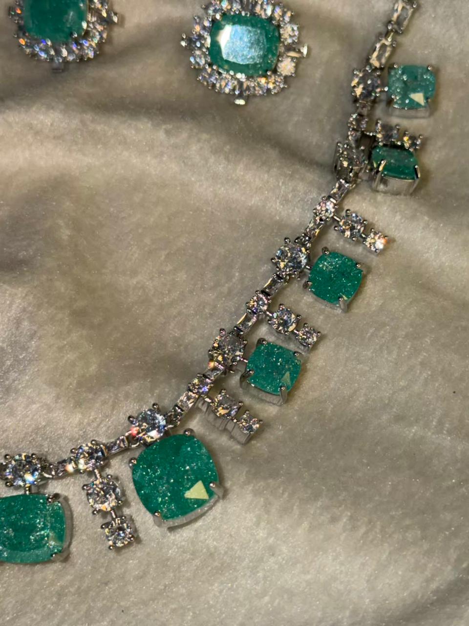 Ocean Diamond  Rhodium Silver Necklace Set with Earrings