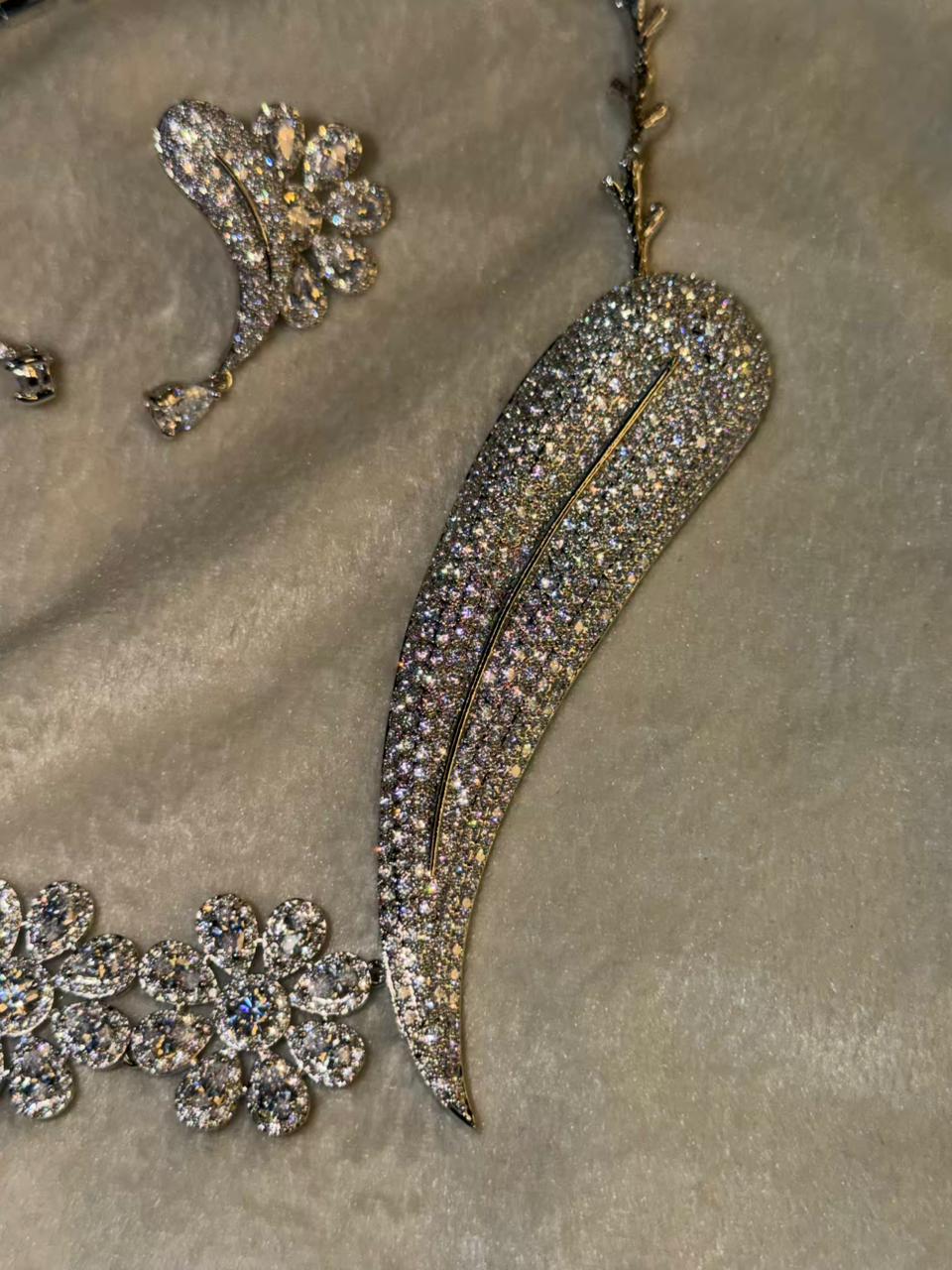 White Floral Rhodium Plated Necklace Set with Earrings