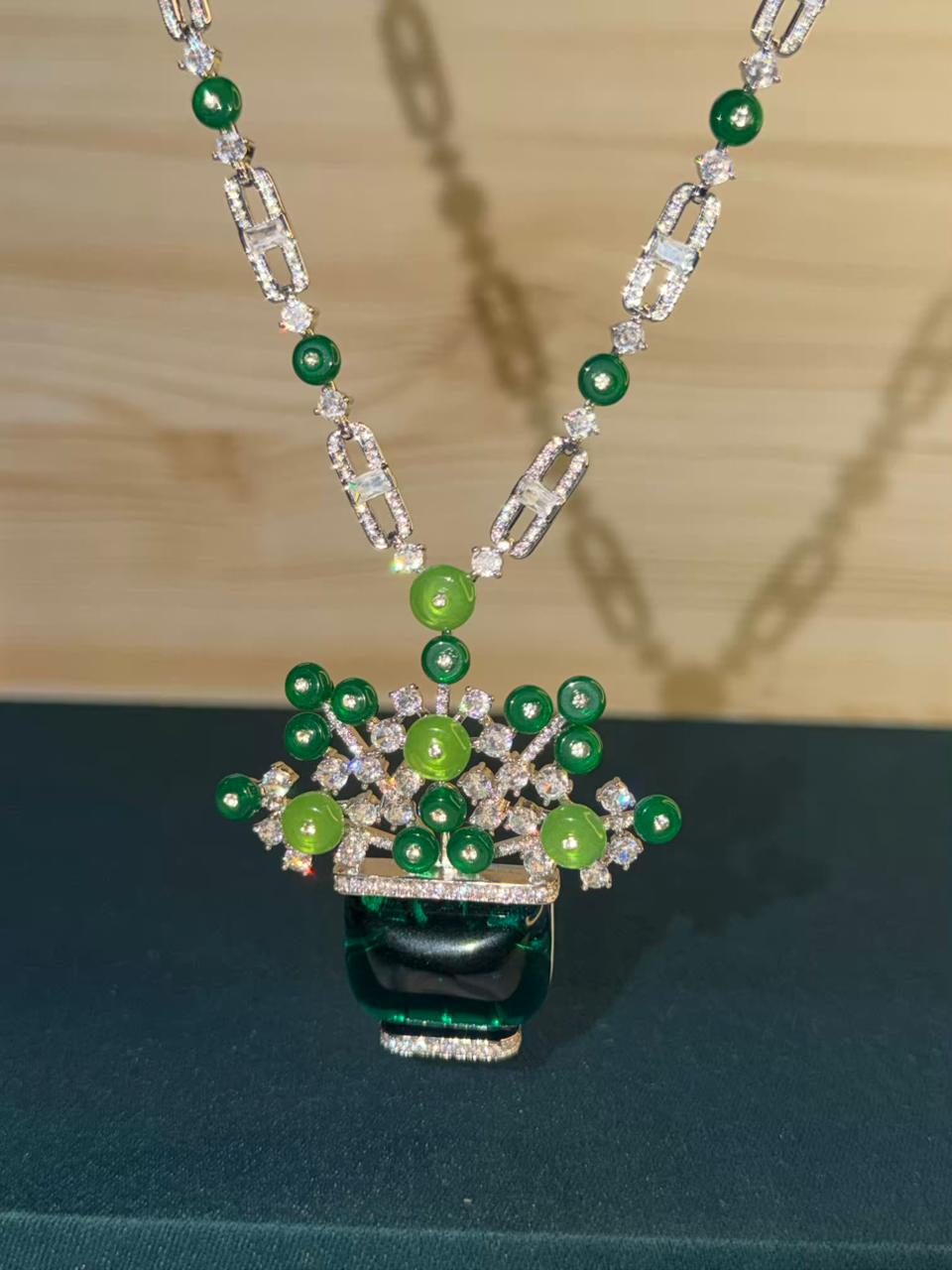 Emerald Green Rhodium Plated Necklace Set with Earrings