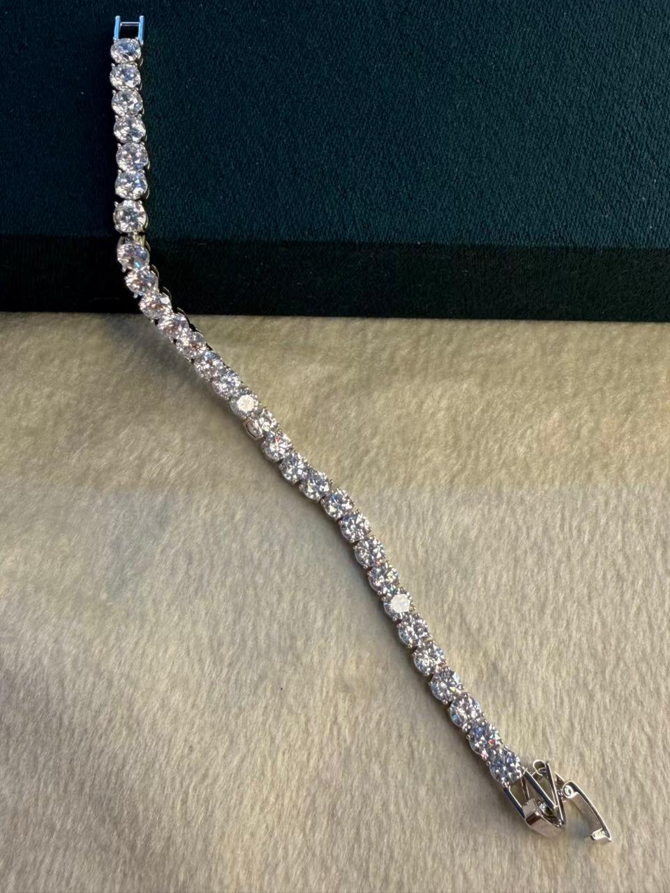 White Stones Round Shaped Silver Plated Tennis Bracelet