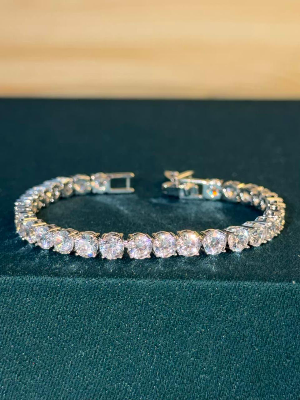 White Stones Round Shaped Silver Plated Tennis Bracelet