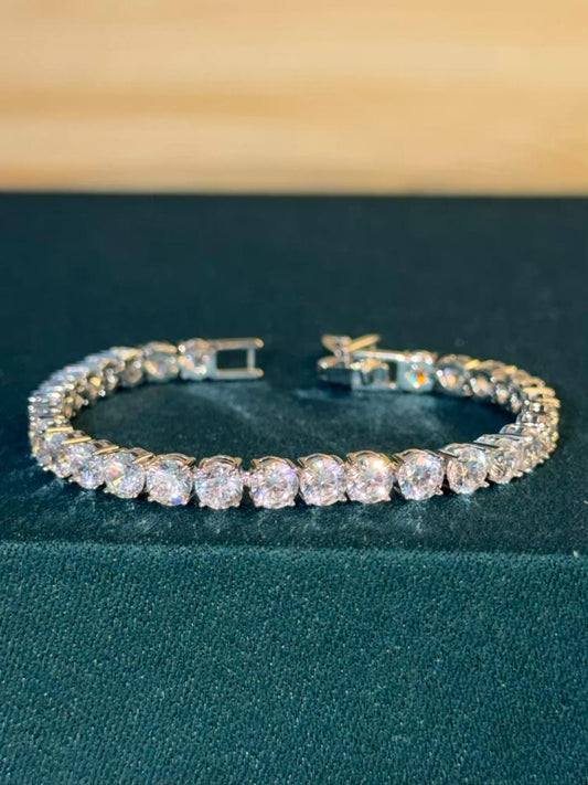 White Stones Round Shaped Silver Plated Tennis Bracelet