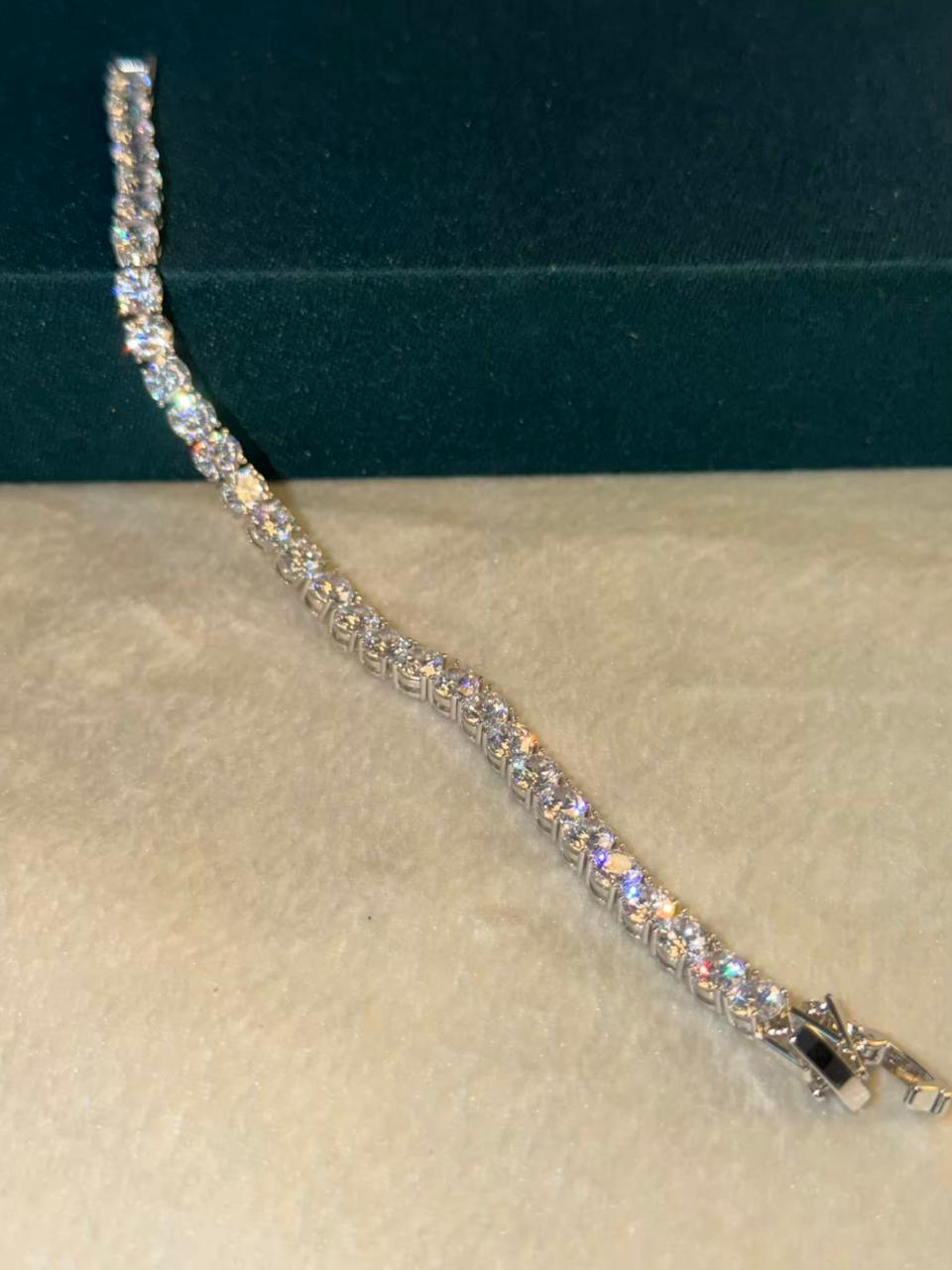 White Stones Round Shaped Silver Plated Tennis Bracelet