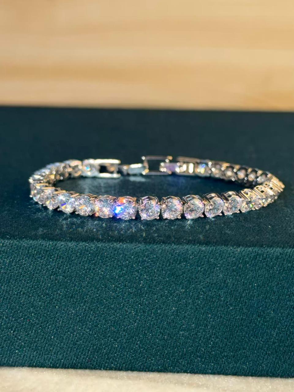 White Stones Round Shaped Silver Plated Tennis Bracelet