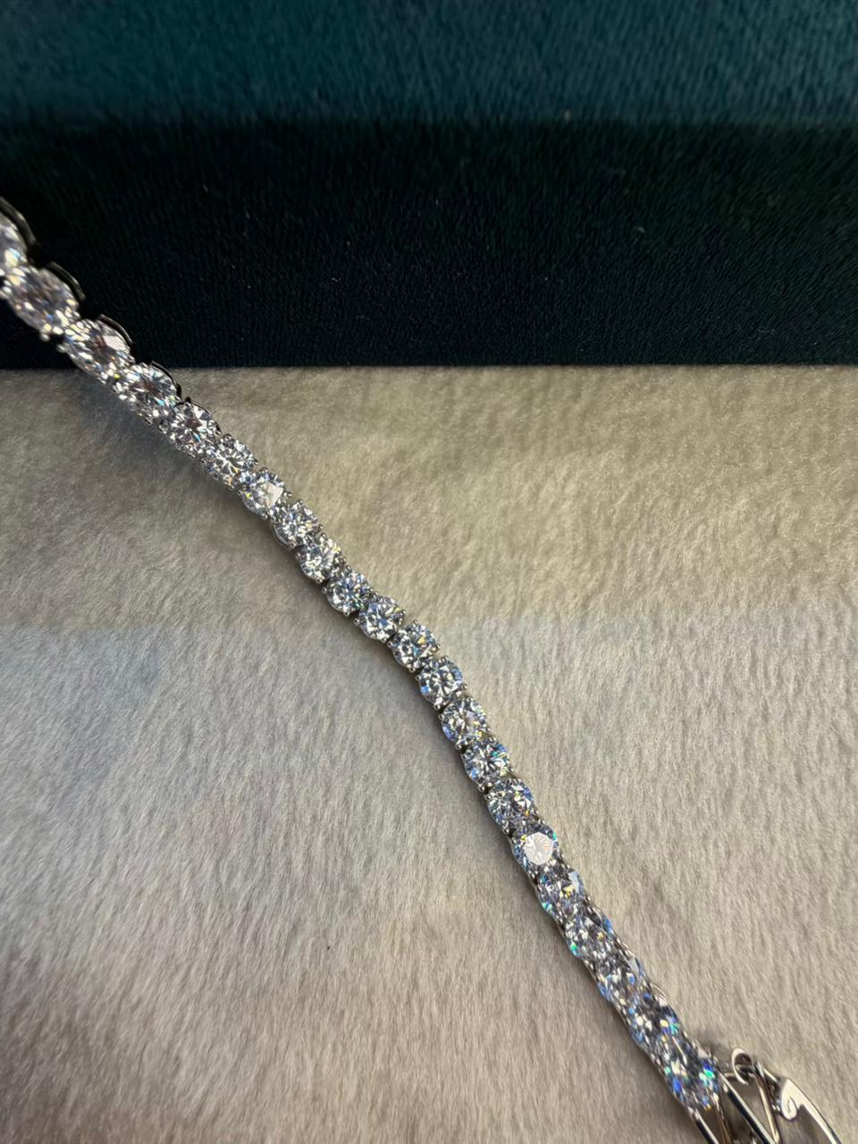 White Stones Round Shaped Silver Plated Tennis Bracelet