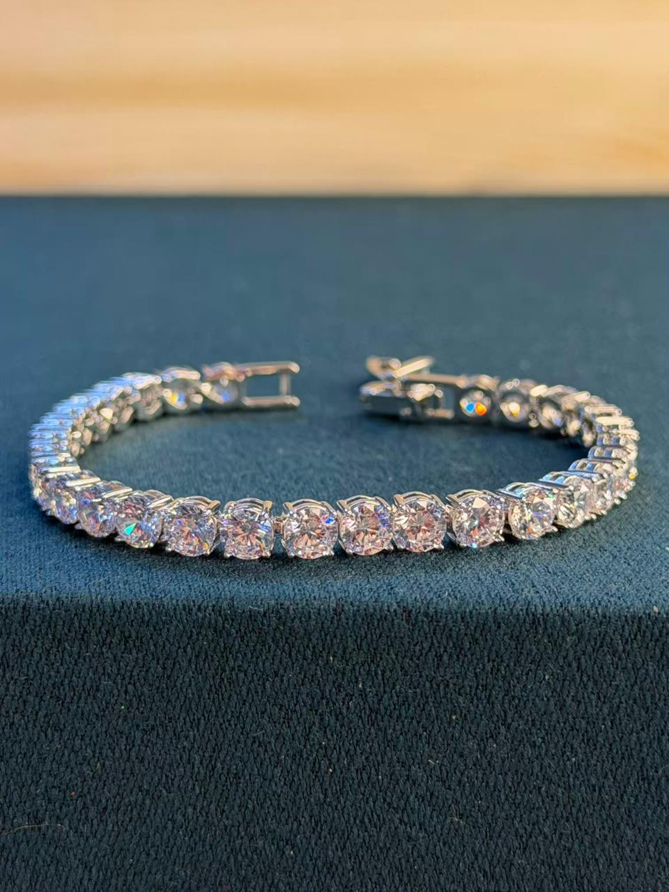 White Stones Round Shaped Silver Plated Tennis Bracelet