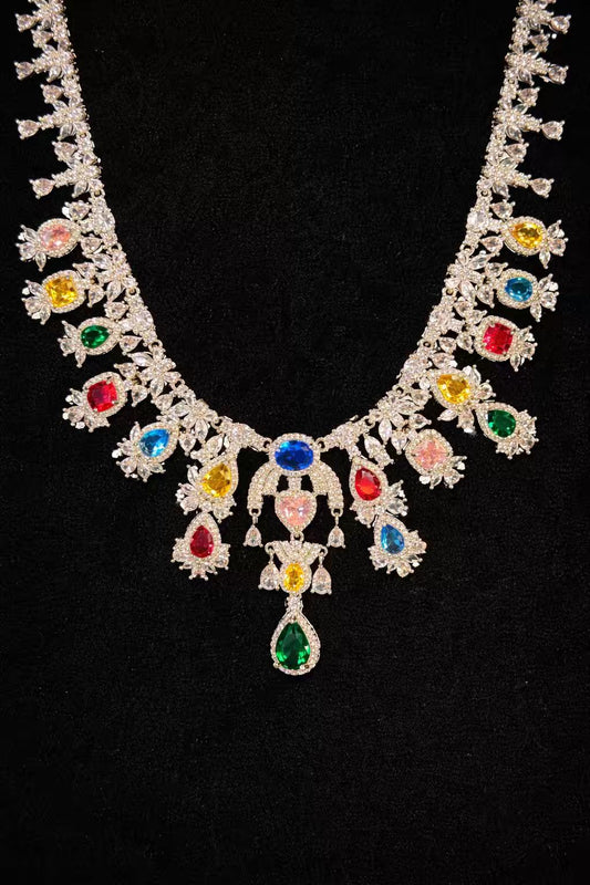 Queen Diamonds Necklace set in Rhodium Silver