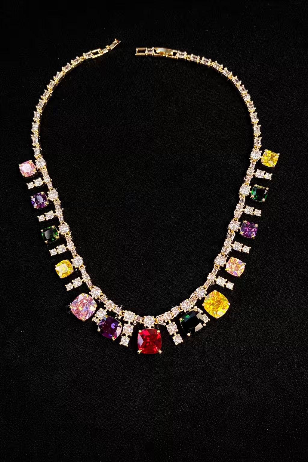 Multicoloured Stone Rhodium Plated Necklace Set with Earrings