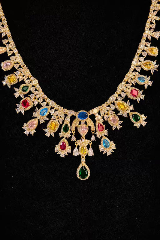 Queen Diamonds Necklace set in Rhodium Gold