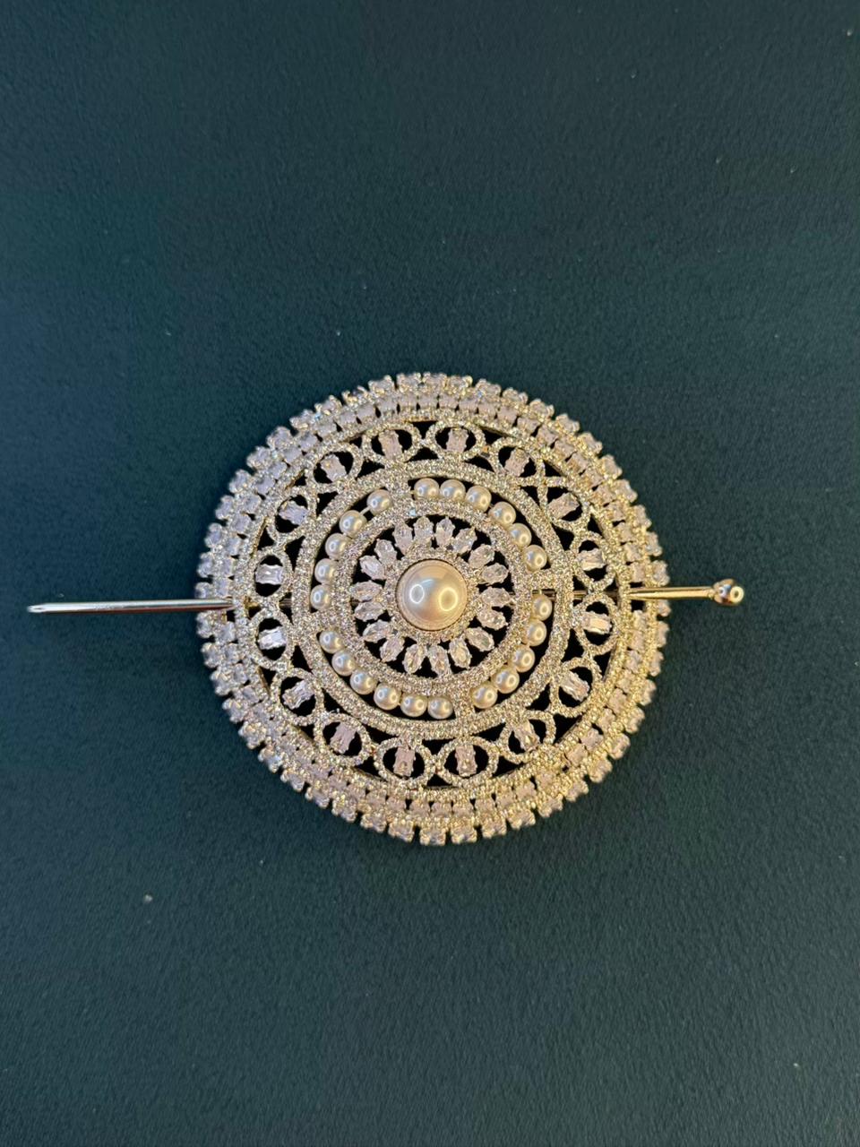 Hair Bun Diamond Loaded Juda with Pin in Silver Plating