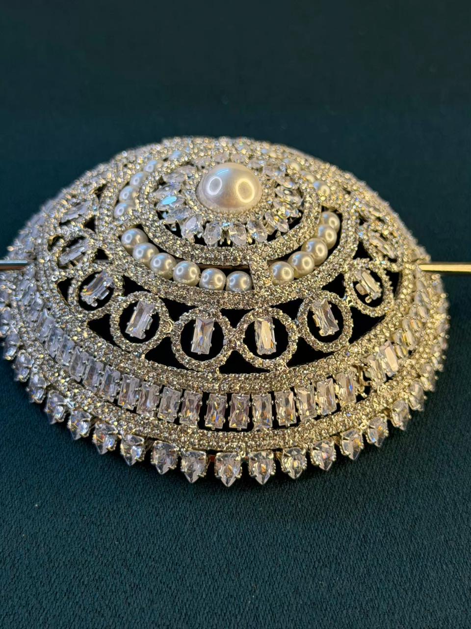 Hair Bun Diamond Loaded Juda with Pin in Silver Plating