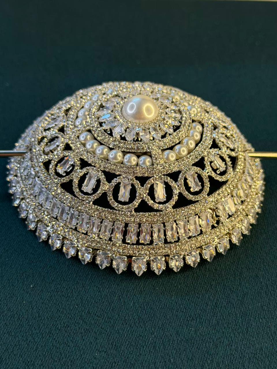 Hair Bun Diamond Loaded Juda with Pin in Silver Plating