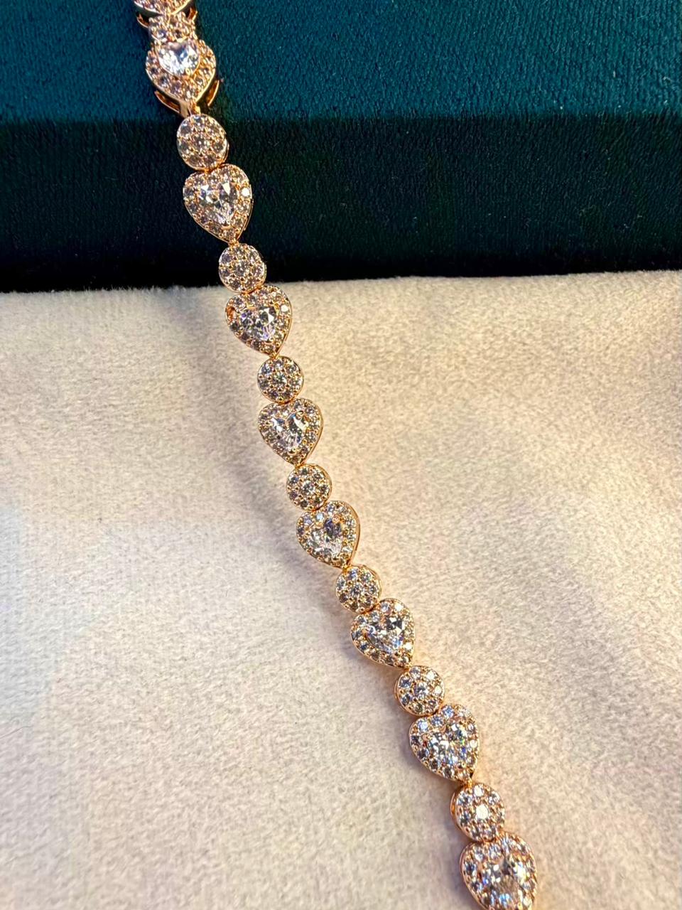 White Stones Heart Round Shaped Rose Gold  Plated Tennis Bracelet