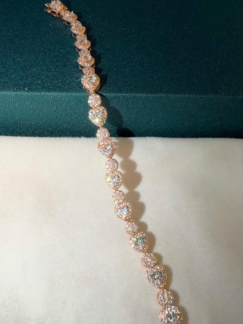 White Stones Heart Round Shaped Rose Gold  Plated Tennis Bracelet