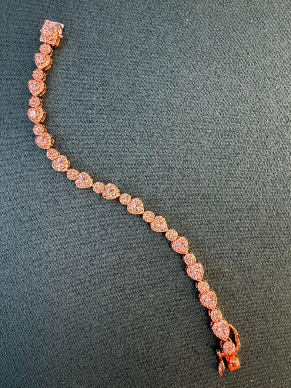 White Stones Heart Round Shaped Rose Gold  Plated Tennis Bracelet