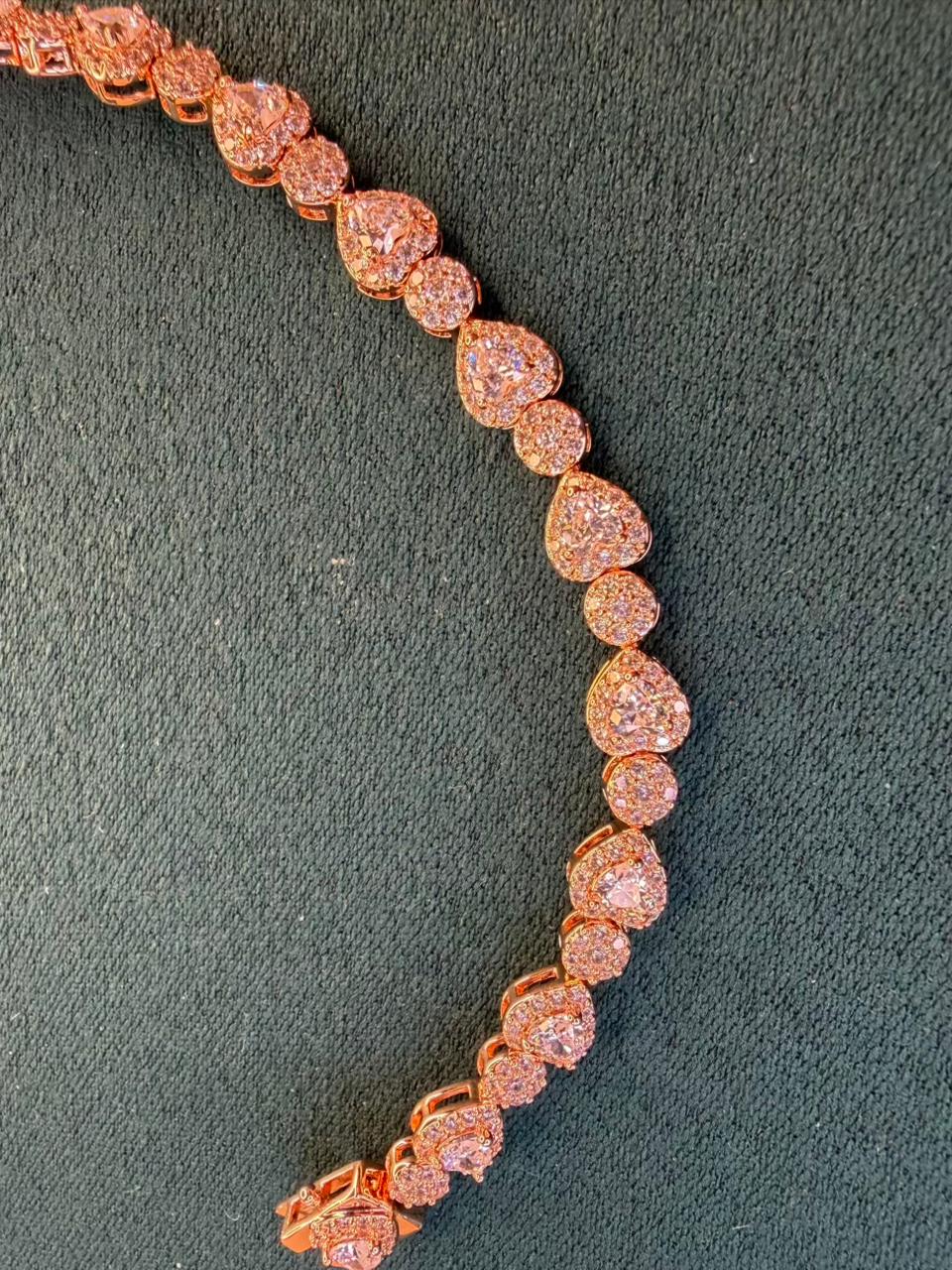 White Stones Heart Round Shaped Rose Gold  Plated Tennis Bracelet