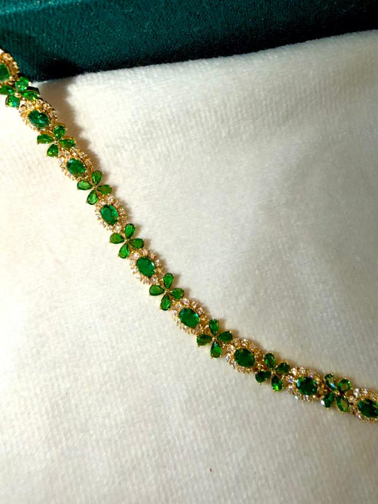 Geometric Drop Round Shaped Emerald Green Stones Gold Plated Tennis Bracelet