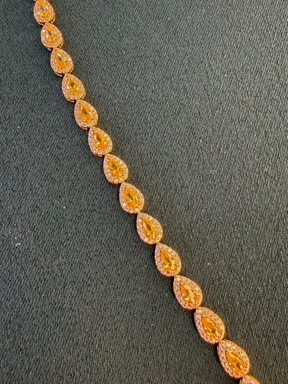 Yellow Stones Drop Shaped Gold Plated Tennis Bracelet