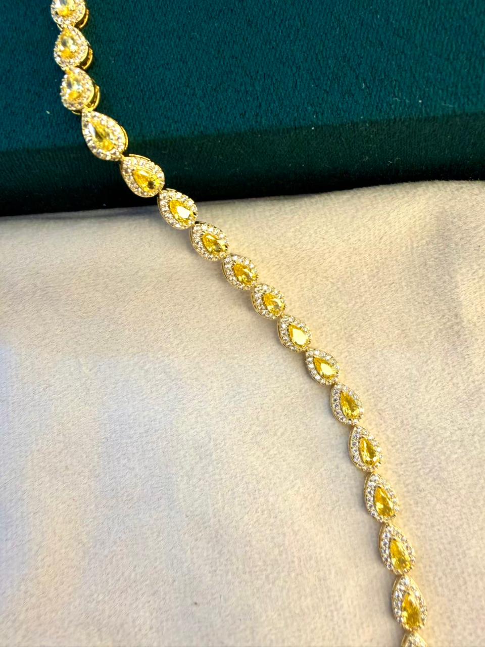 Yellow Stones Drop Shaped Gold Plated Tennis Bracelet