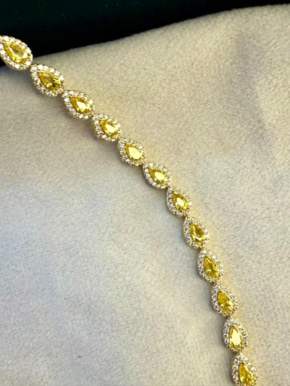 Yellow Stones Drop Shaped Gold Plated Tennis Bracelet
