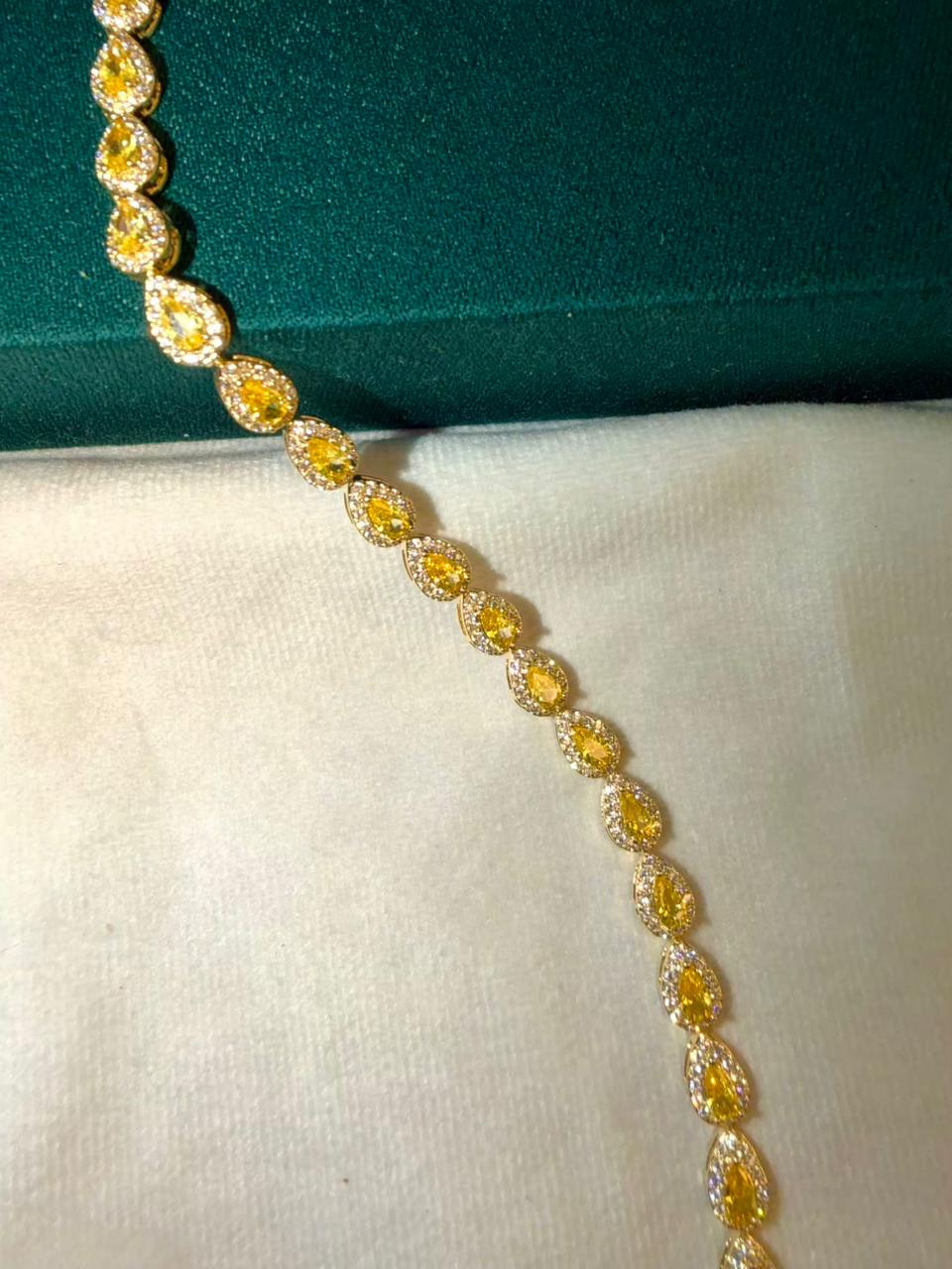Yellow Stones Drop Shaped Gold Plated Tennis Bracelet