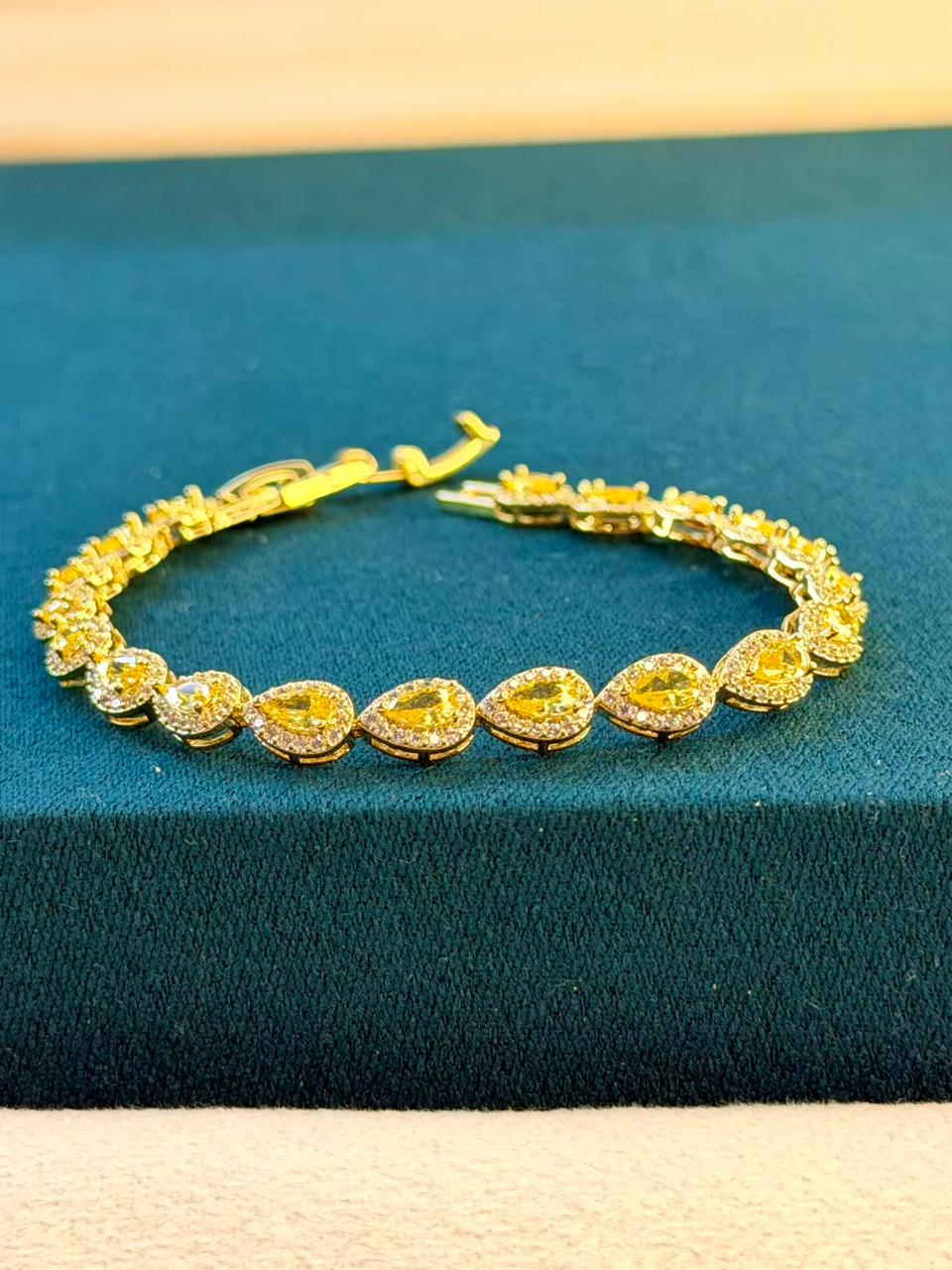 Yellow Stones Drop Shaped Gold Plated Tennis Bracelet