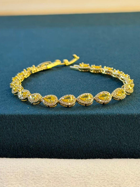 Yellow Stones Drop Shaped Gold Plated Tennis Bracelet