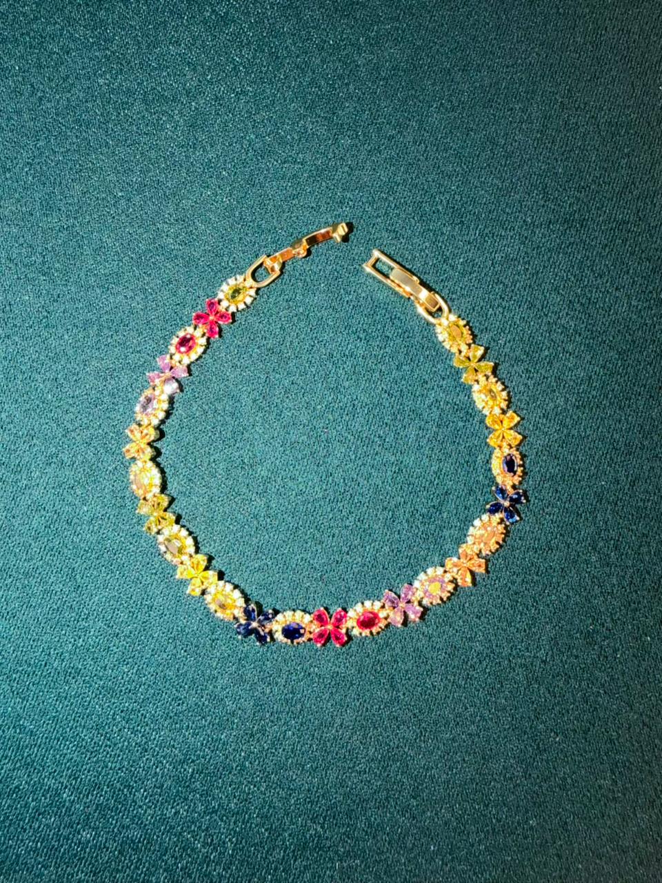 Multicoloured Geometric Drop Round Shaped Gold Plated Tennis Bracelet