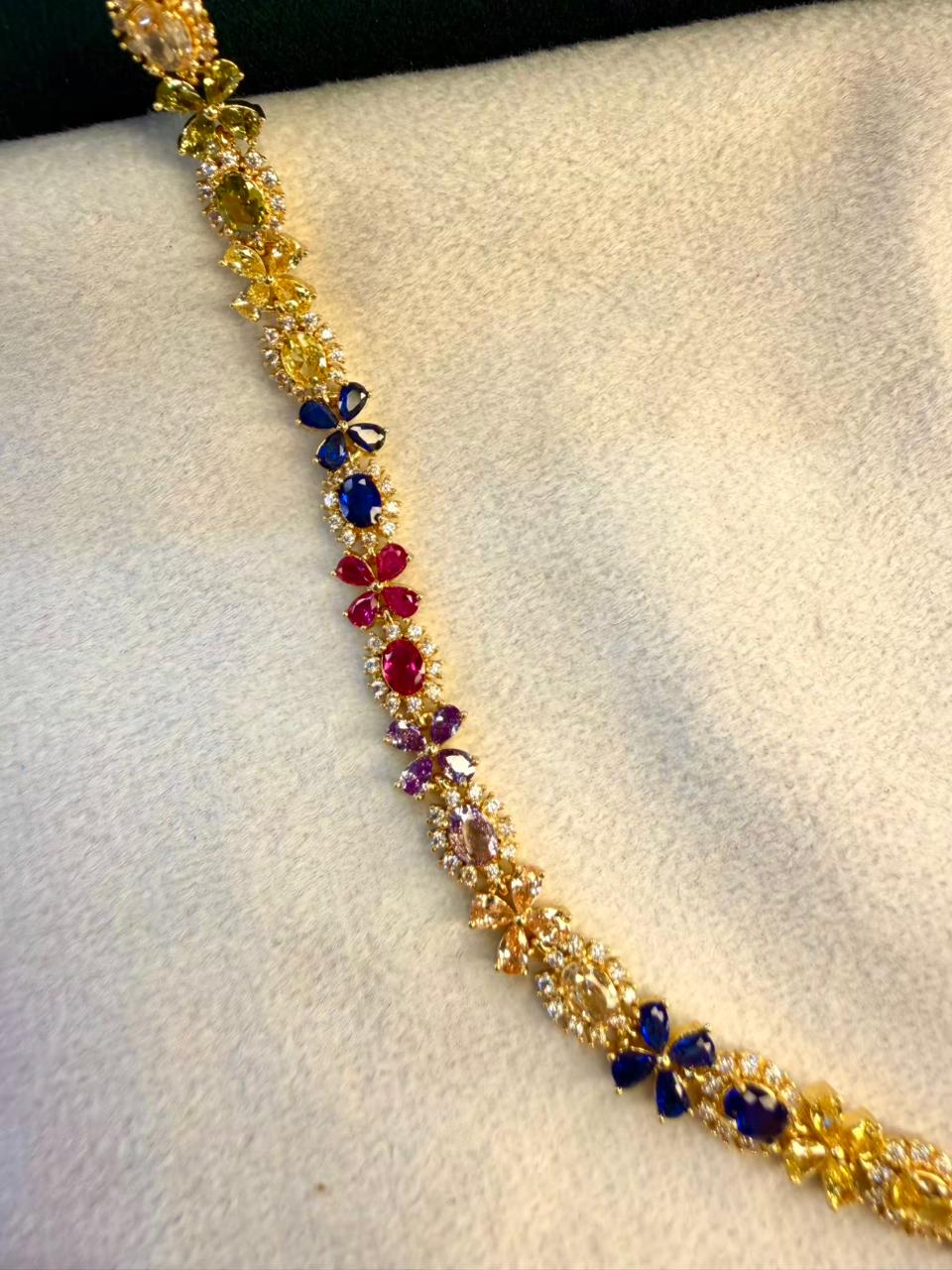 Multicoloured Geometric Drop Round Shaped Gold Plated Tennis Bracelet