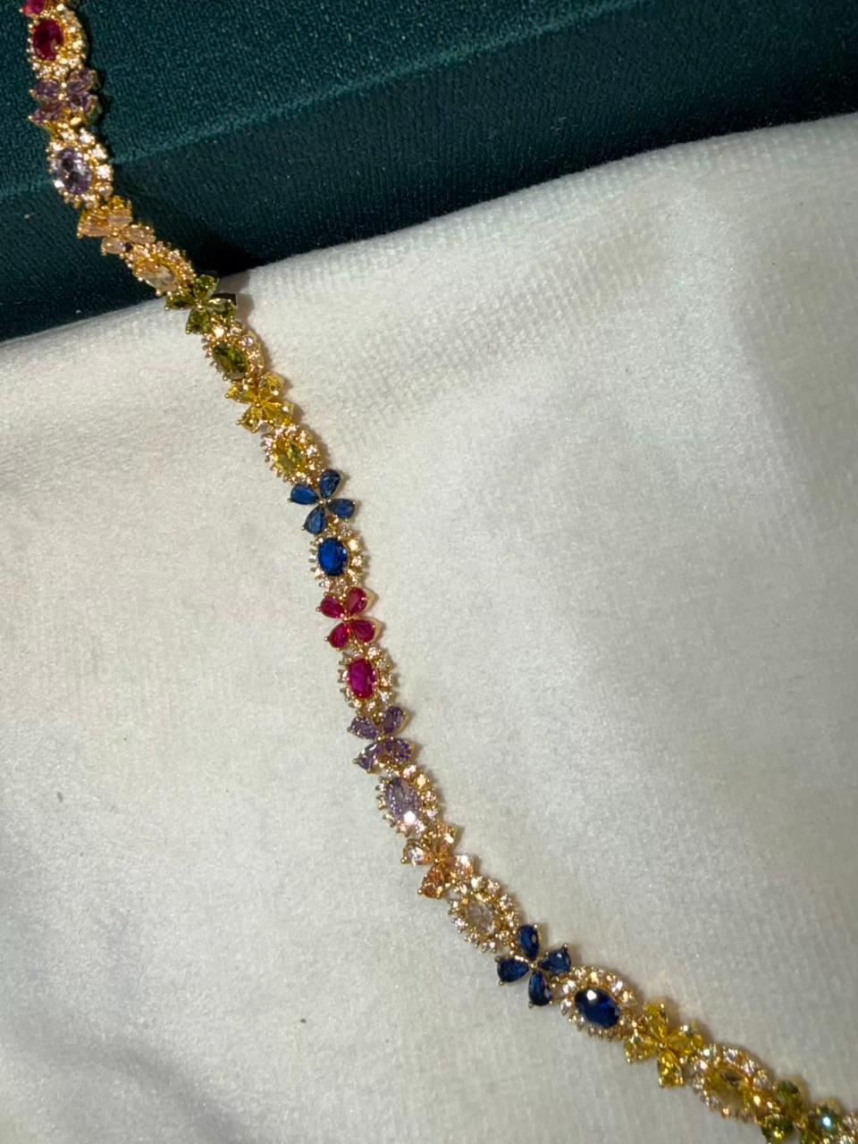Multicoloured Geometric Drop Round Shaped Gold Plated Tennis Bracelet