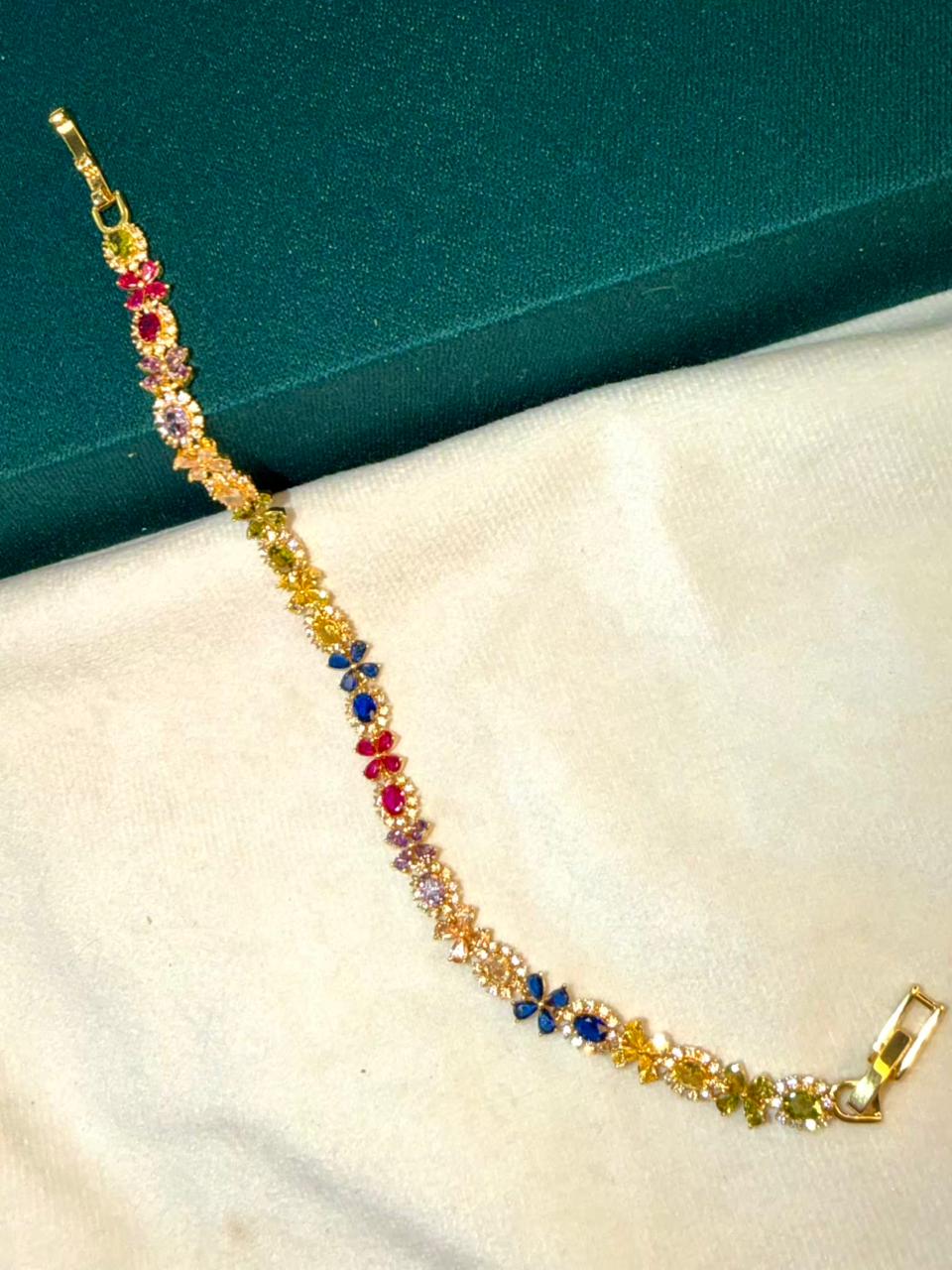 Multicoloured Geometric Drop Round Shaped Gold Plated Tennis Bracelet