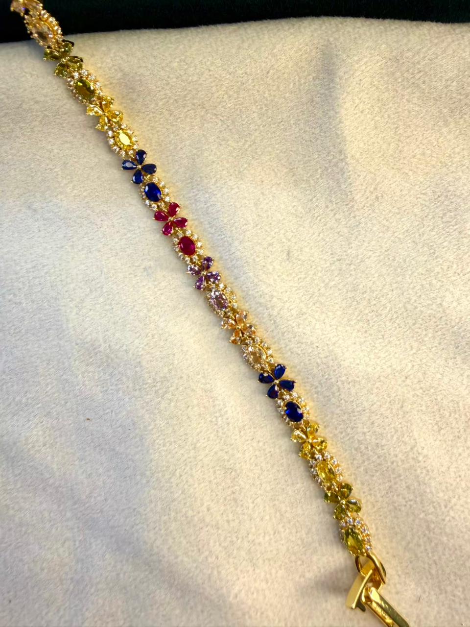 Multicoloured Geometric Drop Round Shaped Gold Plated Tennis Bracelet