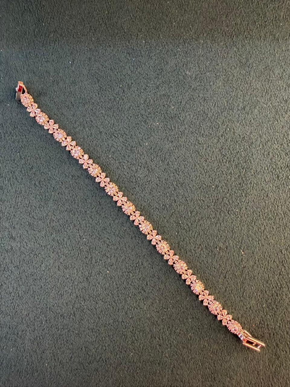 White Stone Geometric Drop Round Shaped Gold Plated Tennis Bracelet