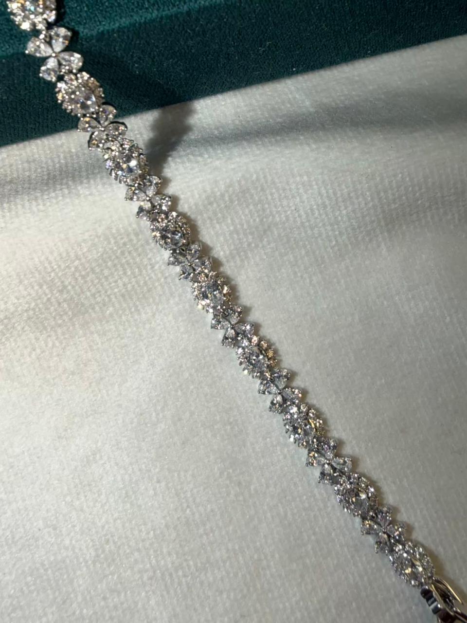 White Stone Geometric Drop Round Shaped Gold Plated Tennis Bracelet