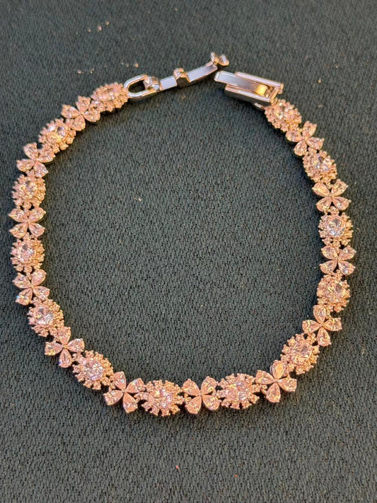 White Stone Geometric Drop Round Shaped Gold Plated Tennis Bracelet